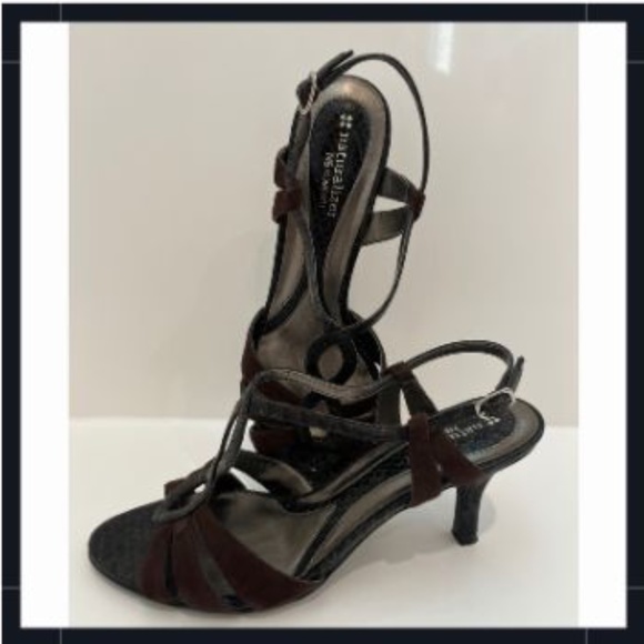 Naturalizer Women's Praliso Slingback Sandal, Brown Suede and Faux Lizard - Picture 1 of 3